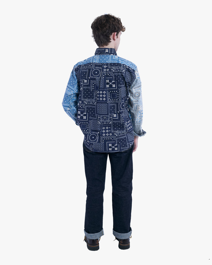 Japanese Repro Long-Sleeve Shirt, XL, Pherrow's, Blue and White