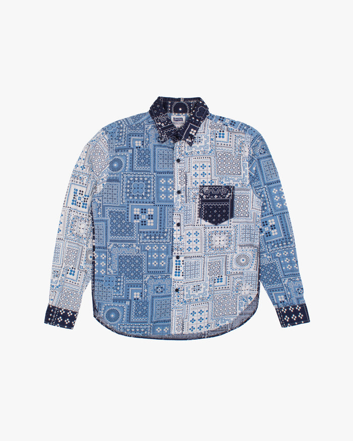 Japanese Repro Long-Sleeve Shirt, XL, Pherrow's, Blue and White