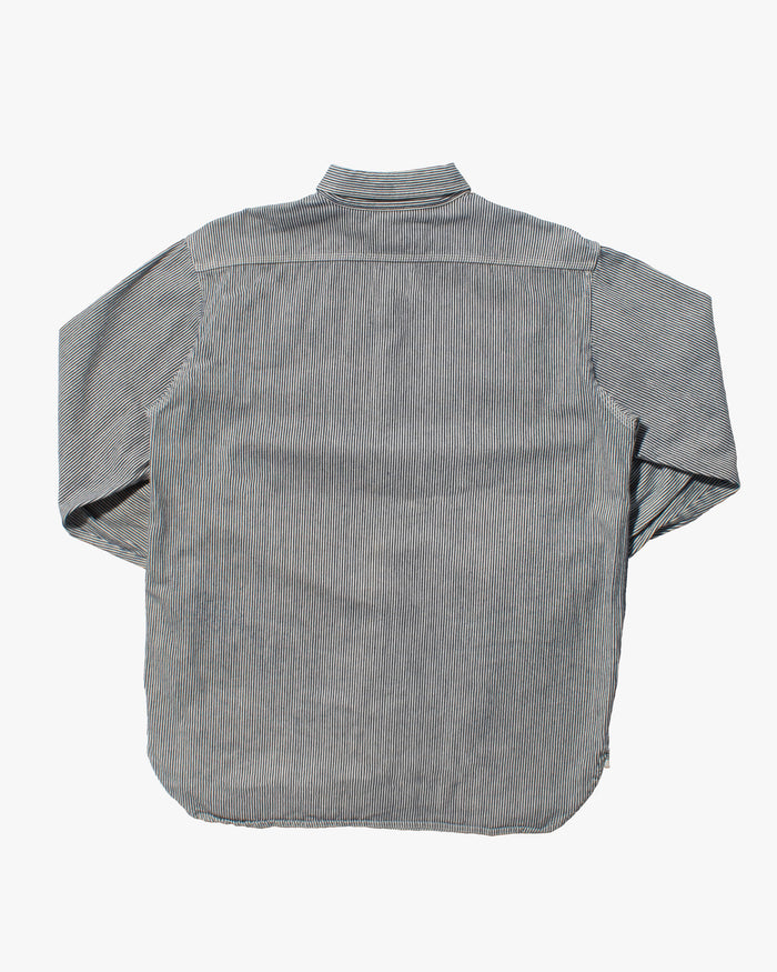 Japanese Repro Longsleeve Shirt, Pherrow's, Navy Stripe with Patches - M