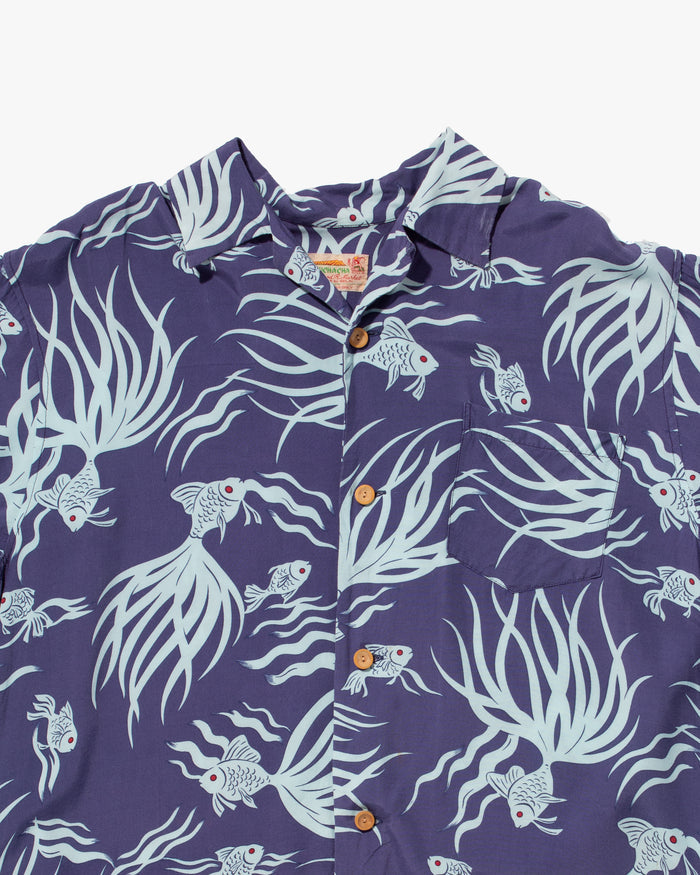 Japanese Repro, Short Sleeve Aloha Shirt, Seilin Brand, Blue Goldfish