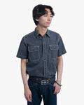 Japanese Repro Short-Sleeve Shirt, L, Jelado, Dark Grey with Light Stitching