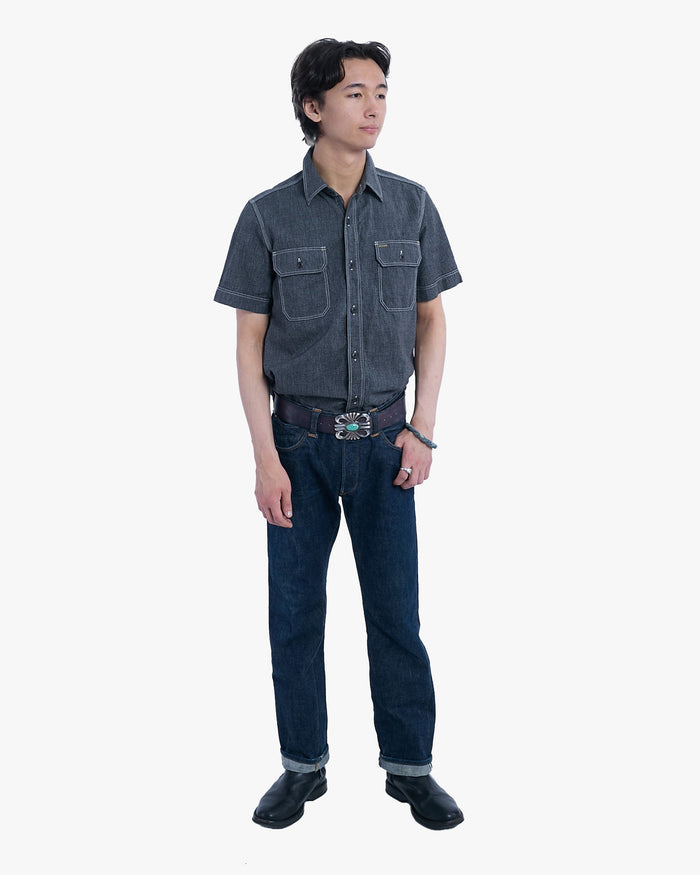 Japanese Repro Short-Sleeve Shirt, L, Jelado, Dark Grey with Light Stitching