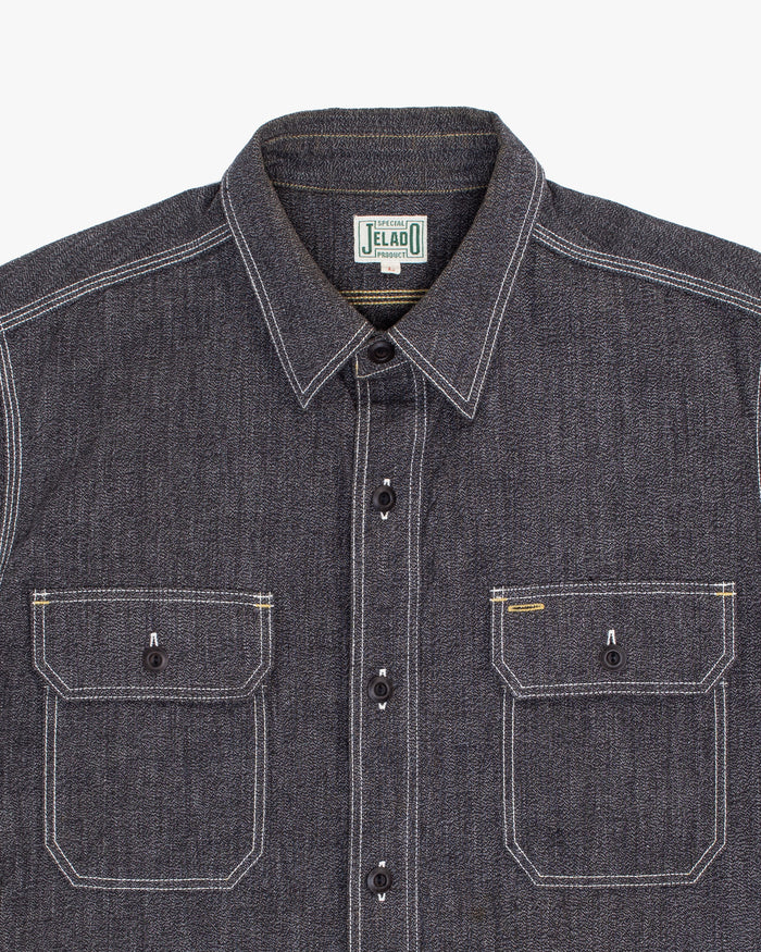 Japanese Repro Short-Sleeve Shirt, L, Jelado, Dark Grey with Light Stitching