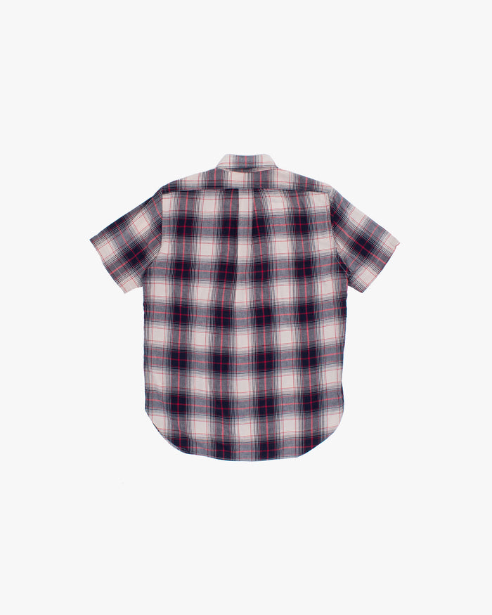 Japanese Repro Short-Sleeve Shirt, M, Warehouse & Co, Red and Navy Plaid