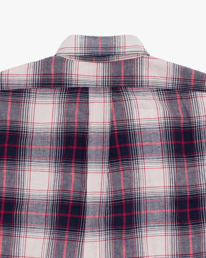 Japanese Repro Short-Sleeve Shirt, M, Warehouse & Co, Red and Navy Plaid
