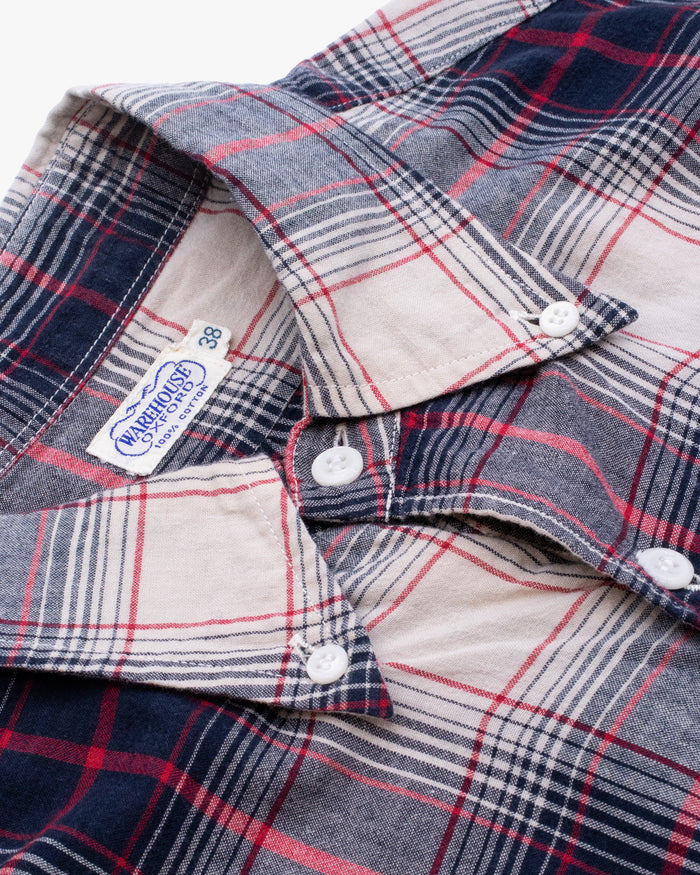 Japanese Repro Short-Sleeve Shirt, M, Warehouse & Co, Red and Navy Plaid