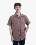 Japanese Repro Short-Sleeve Shirt, XL, Jelado, Brown with Orange and Red Stitching Details