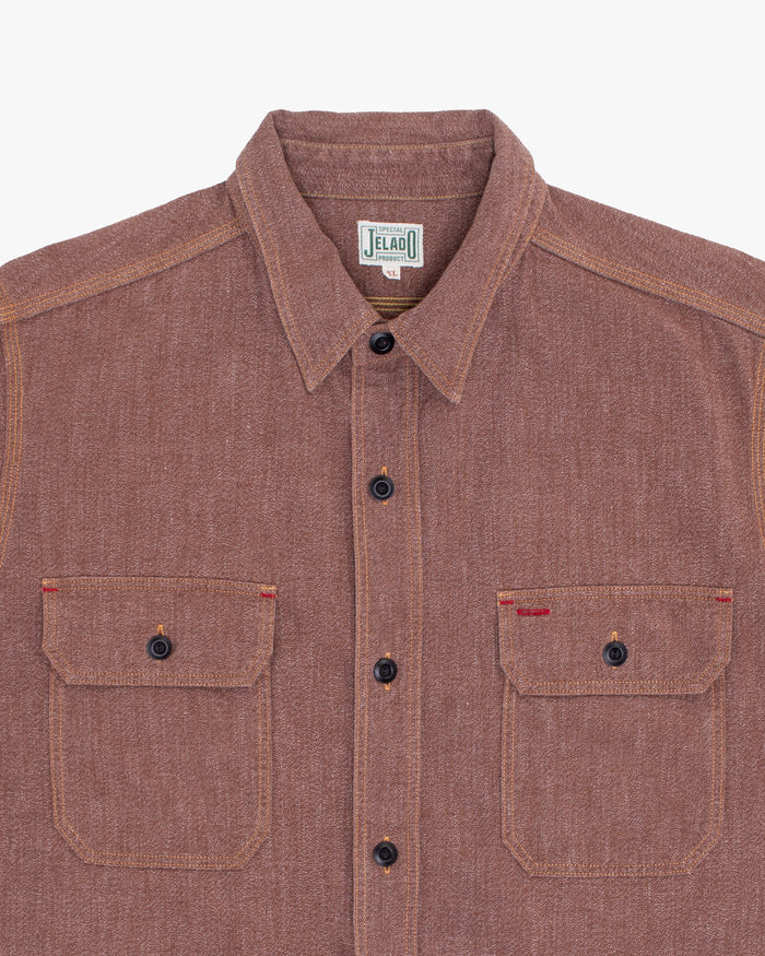 Japanese Repro Short-Sleeve Shirt, XL, Jelado, Brown with Orange and Red Stitching Details