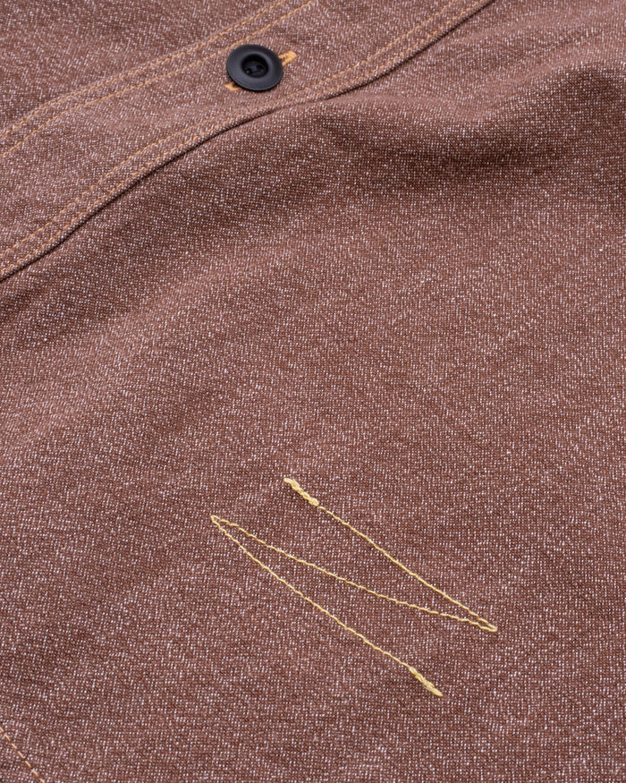 Japanese Repro Short-Sleeve Shirt, XL, Jelado, Brown with Orange and Red Stitching Details