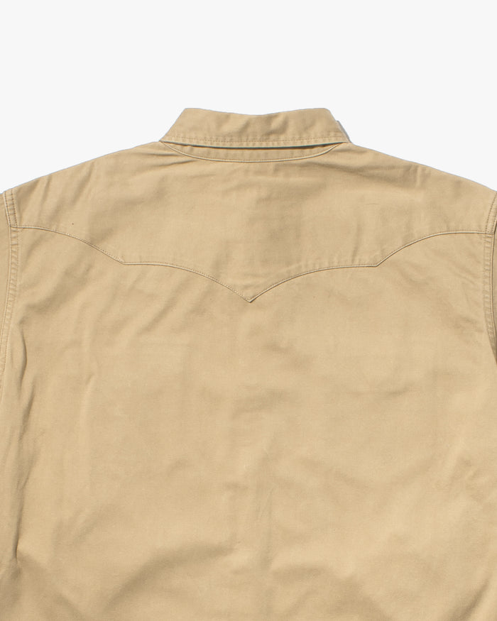 Japanese Repro, Stormy Blue, Western Tan Canvas Long Sleeve Shirt - L
