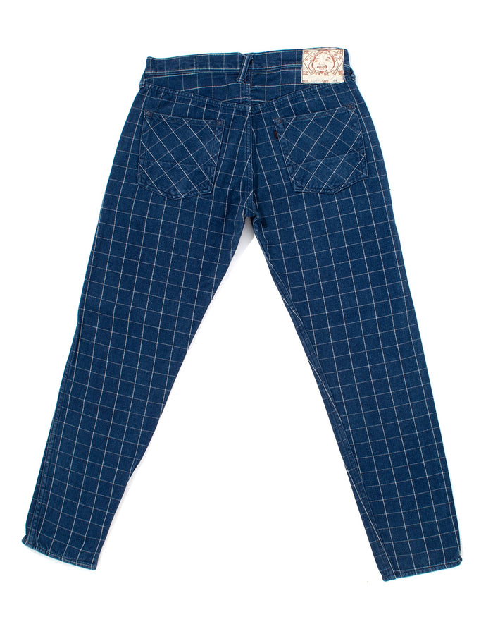 Japanese Repro Twill Cotton Chinos, Indigo with Large Grid, Yamane Brand - 34"
