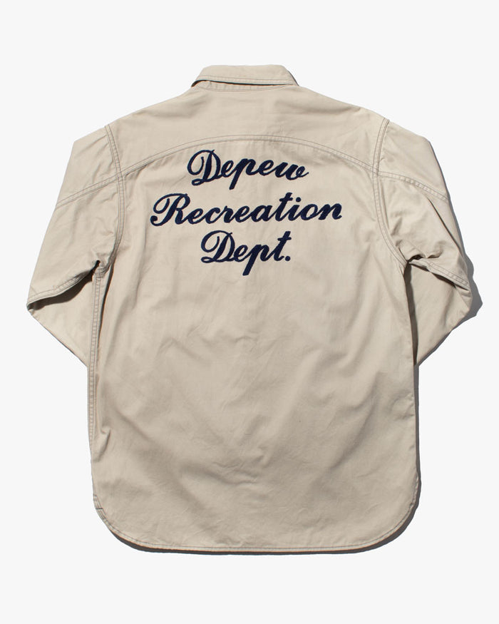 Japanese Repro Work Shirt, Custom Chain Stitched Long Sleeve Button-Up, Cream
