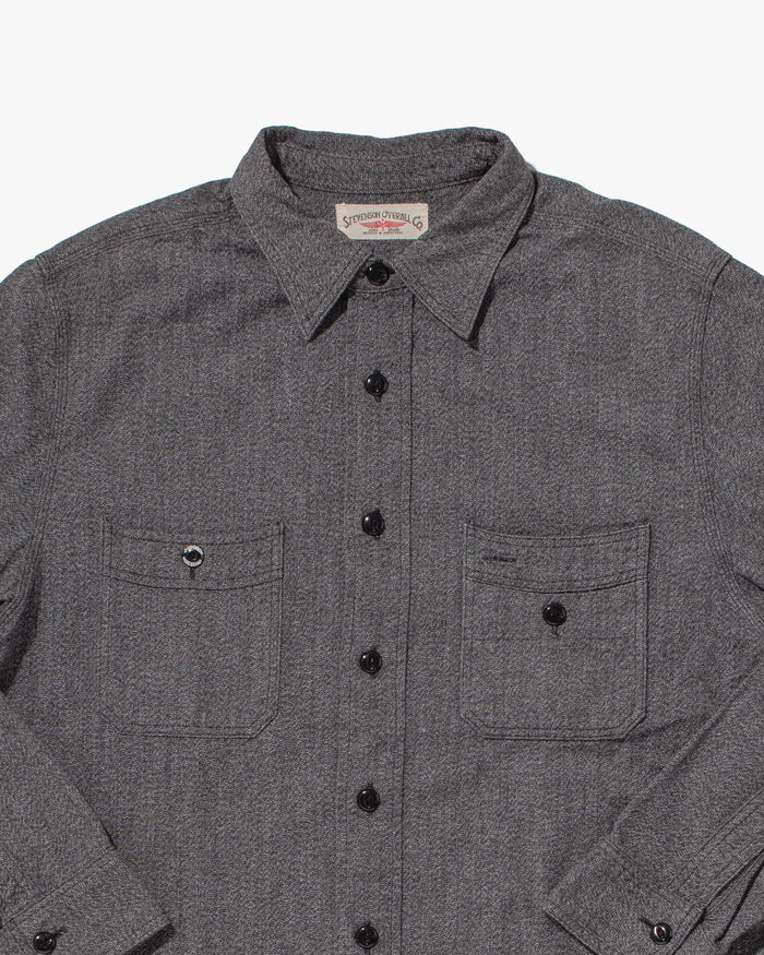 Japanese Selvedge Cotton Repro Work Shirt, Stevenson Overall Co. Brand, Long Sleeve Gray Texture - S