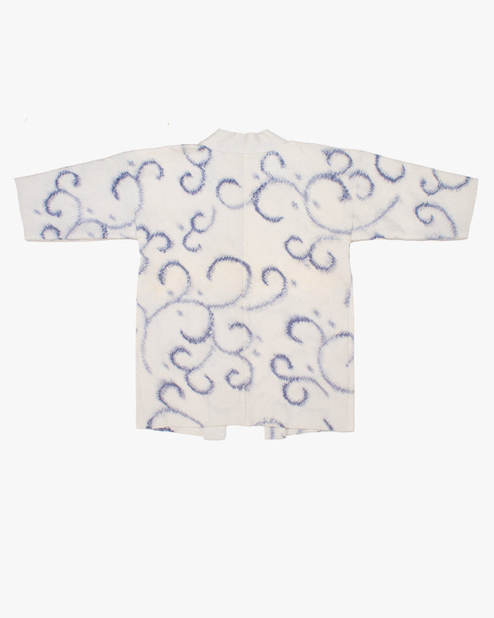 Kiriko Custom, Altered Haori Jacket, Full Shibori, Blue Karakusa Swirls