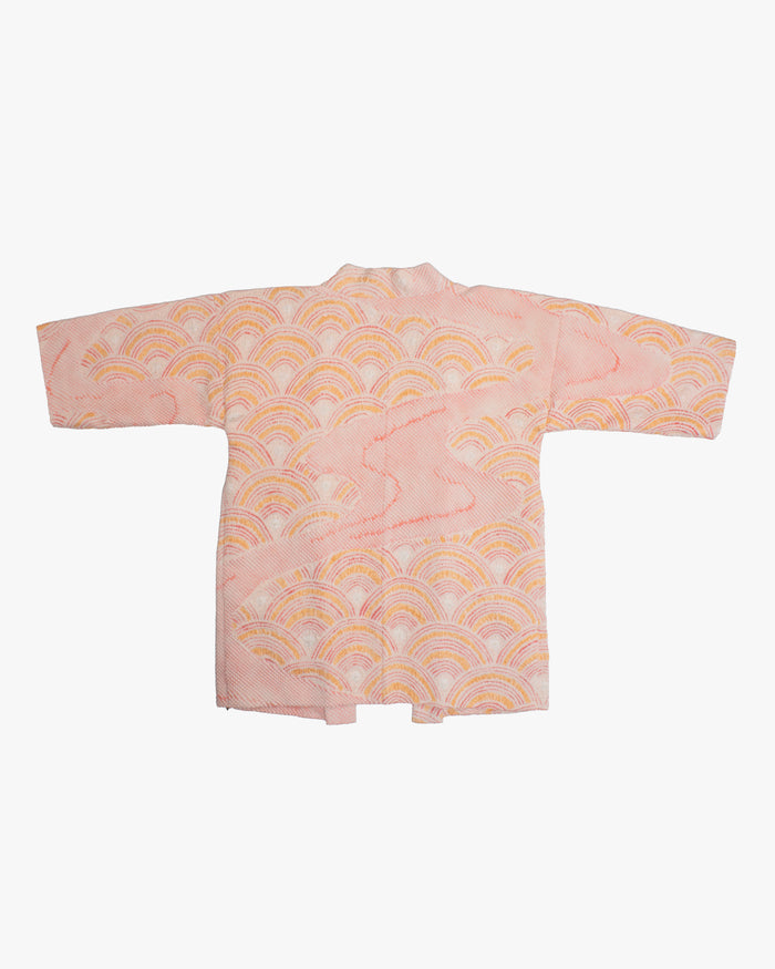 Kiriko Custom, Altered Haori Jacket, Full Shibori, Seigaiha, Light Pink and Orange
