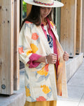Kiriko Custom, Altered Kimono Jacket, Orange Flowers with Gray Leaves