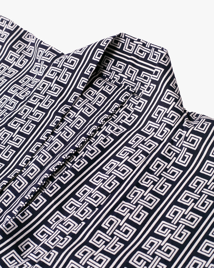 Kiriko Custom, Altered Yukata Jacket, Indigo with White Geometric Pattern