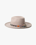Kiriko Custom Felt Hat, Speckled Ecru Braided with Indigo, Brixton, Katazome and Shima