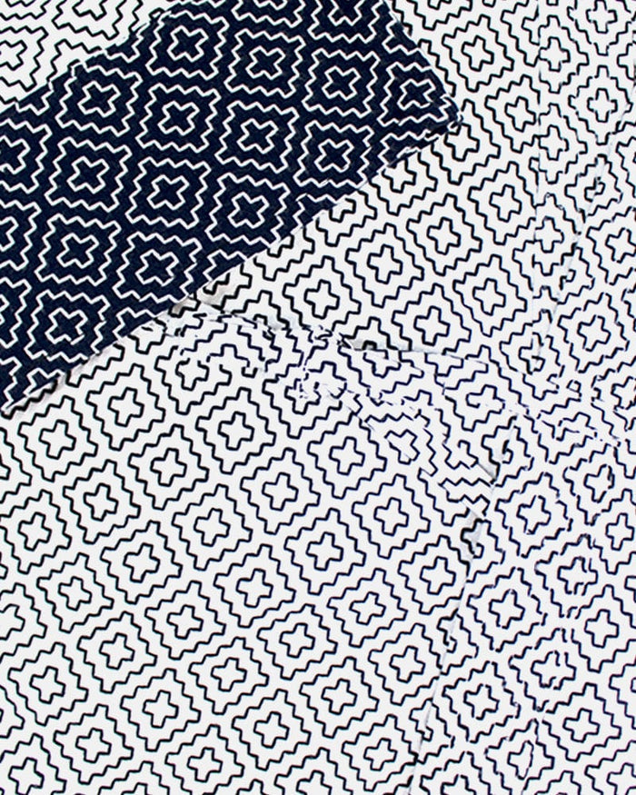 Kiriko Custom Modern Hitomezashi Dougi Jacket, Navy and White Split 02