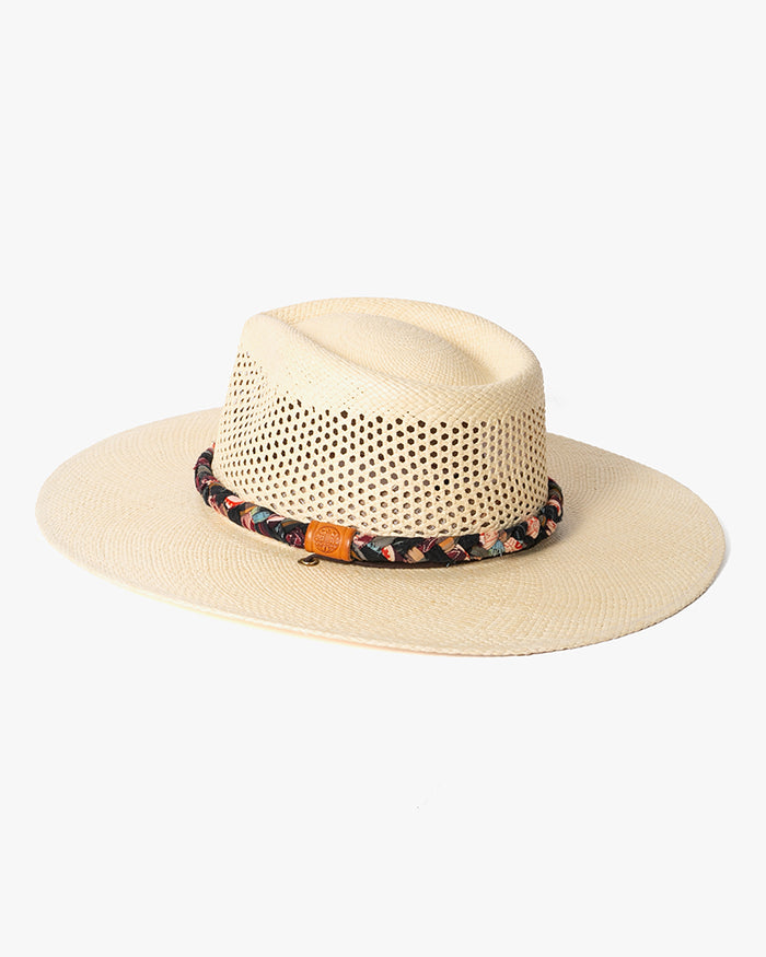 Kiriko Custom Panama Hat, Straw, Braided Shades of Burgundy and Orange Floral and Plaid