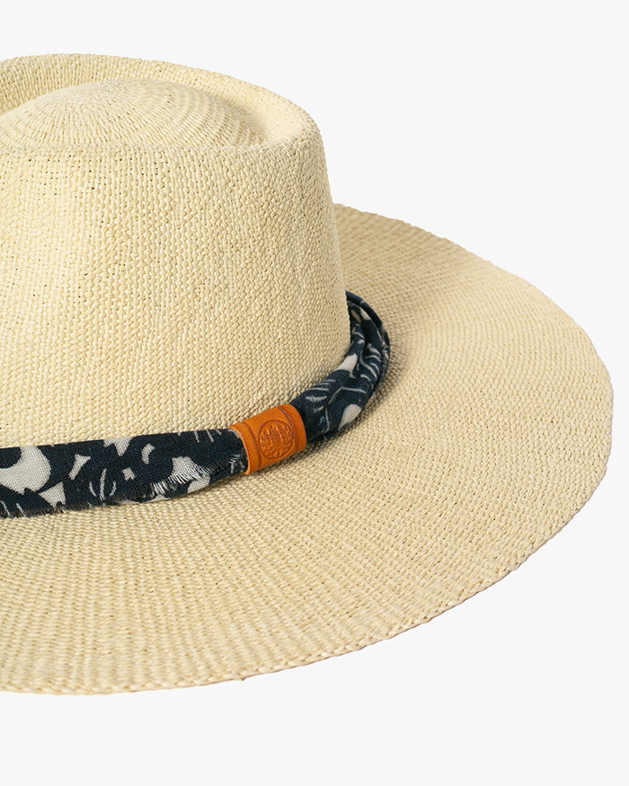 Kiriko Custom Panama Hat, Straw, Indigo Katazome