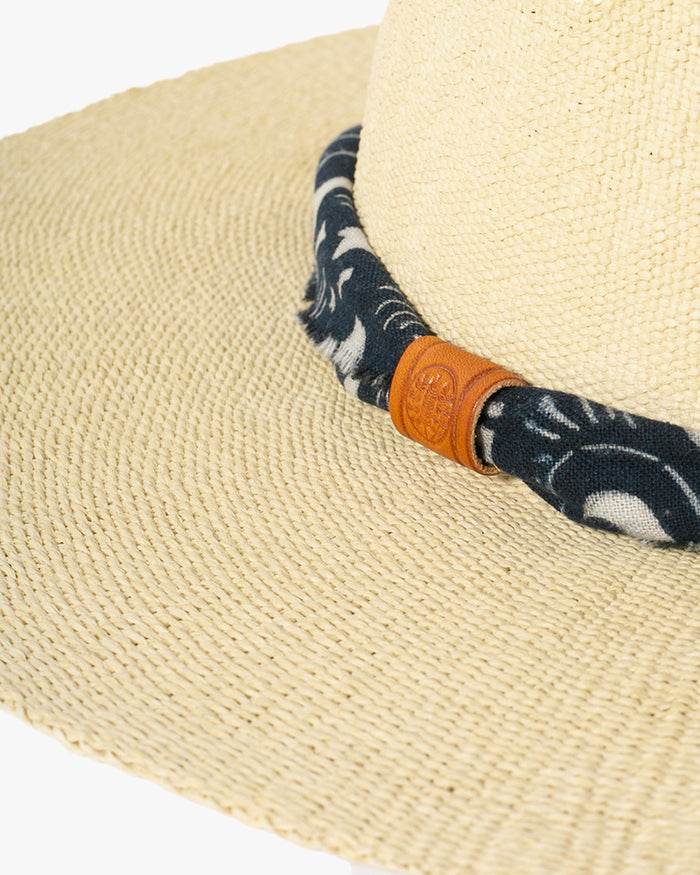Kiriko Custom Panama Hat, Straw, Indigo Katazome
