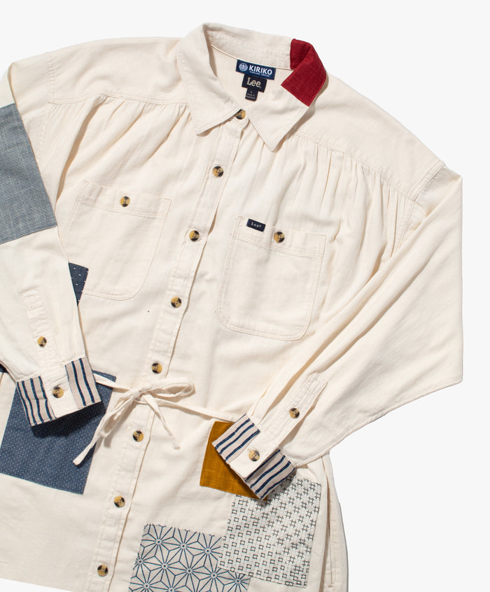 Kiriko Custom Patched Lee Shirt Dress, Cream