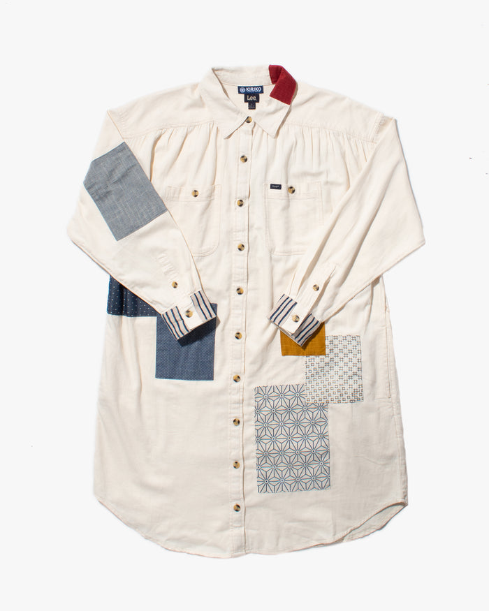 Kiriko Custom Patched Lee Shirt Dress, Cream