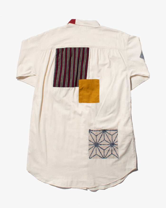 Kiriko Custom Patched Lee Shirt Dress, Cream