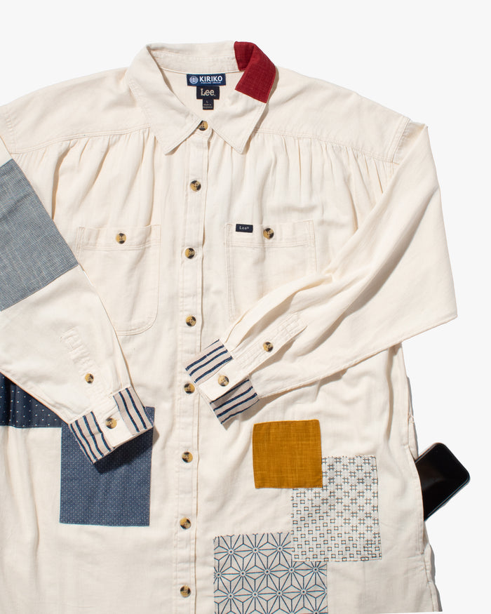 Kiriko Custom Patched Lee Shirt Dress, Cream