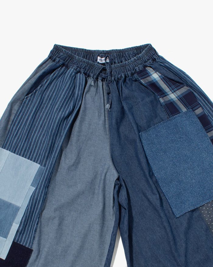 Kiriko Custom Wide Leg Pants, Washed Indigo Patched, Version 1