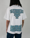 Kiriko Original Ainu Tee, Cream with Indigo, Sky Blue and Gold