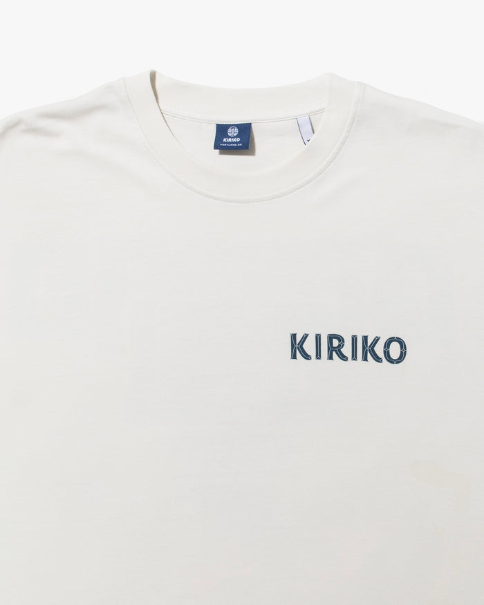 Kiriko Original Ainu Tee, Cream with Indigo, Sky Blue and Gold