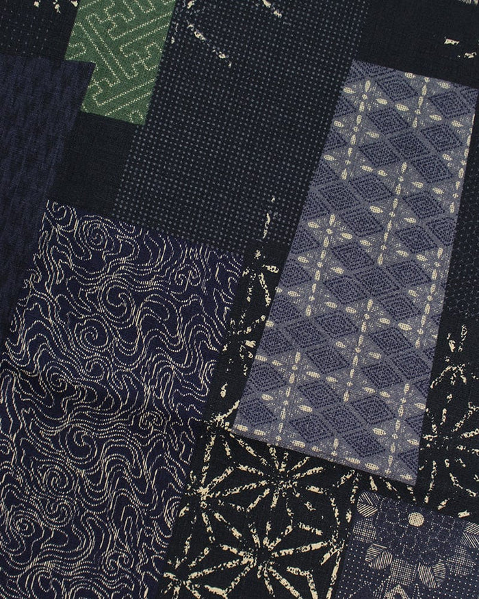 Kiriko Original Bandana, Classic, Dark Indigo and Green Patchwork Style