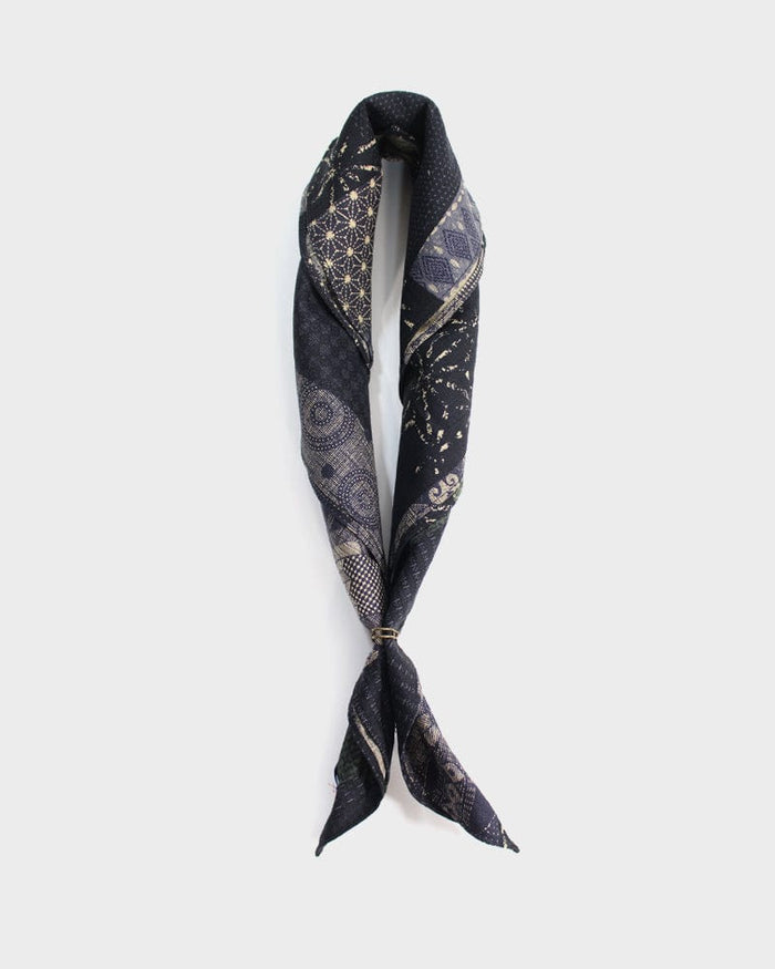 Kiriko Original Bandana, Classic, Dark Indigo and Green Patchwork Style