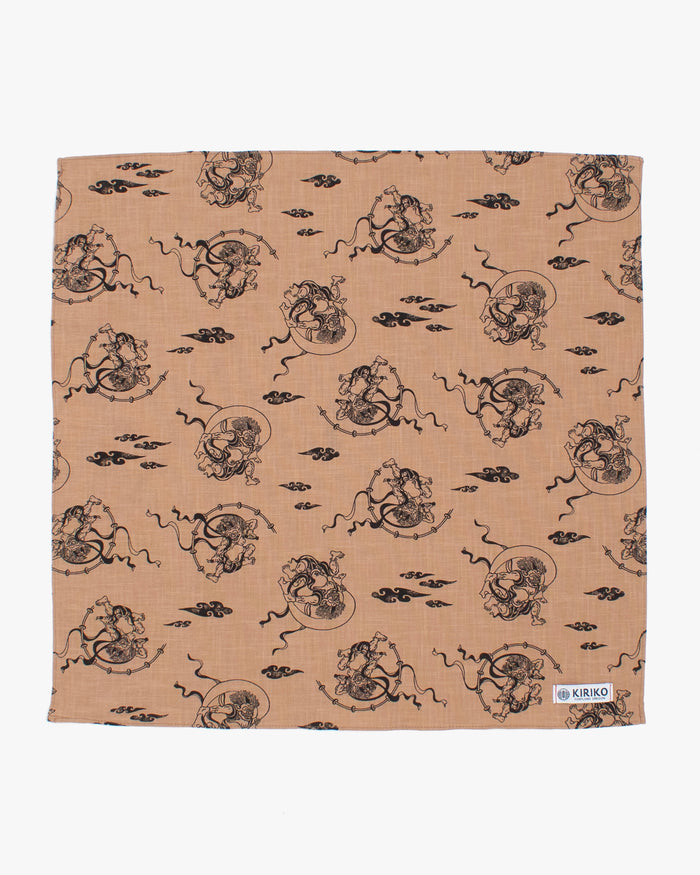 Kiriko Original Bandana, Classic, Fujin and Raijin, Tan