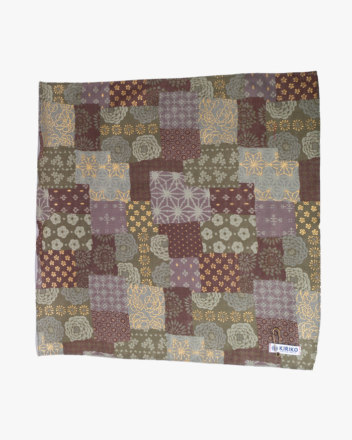 Kiriko Original Bandana, Classic, Patchwork Style, Azuki and Gold
