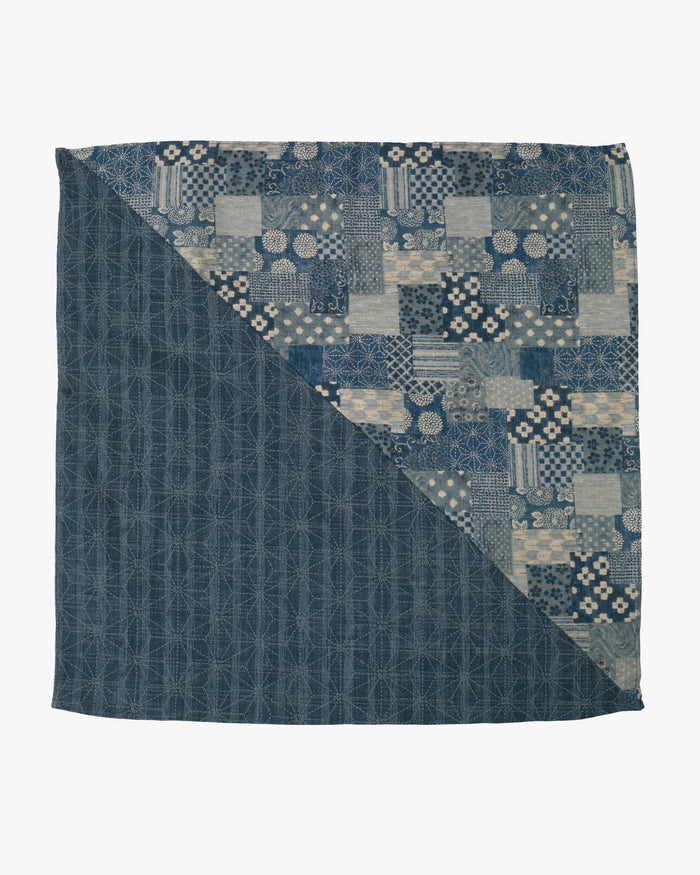 Kiriko Original Bandana, Split, Dotted Asanoha and Washed Light Blue Patchwork Style