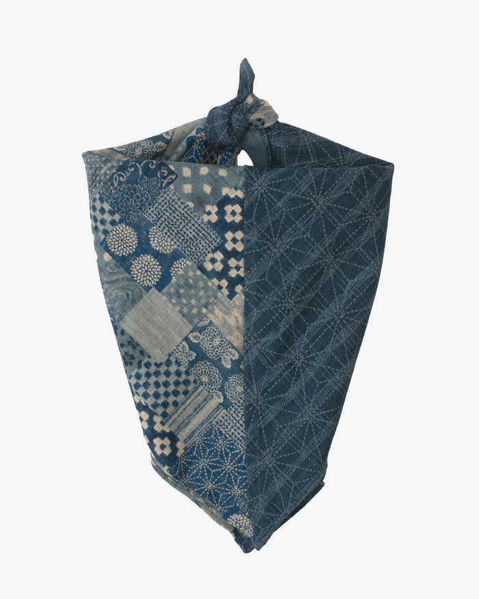 Kiriko Original Bandana, Split, Dotted Asanoha and Washed Light Blue Patchwork Style