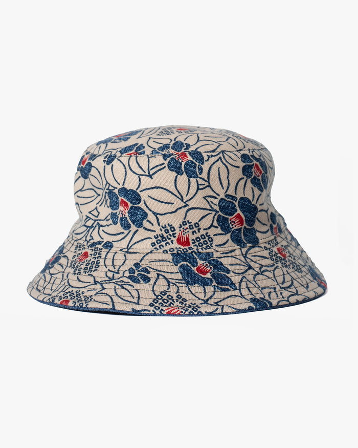 Kiriko Original Bucket Hat, Reversible, Cream Tsubaki Denim