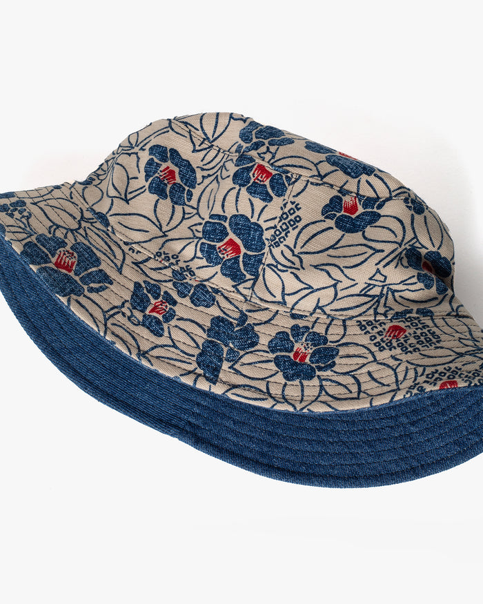 Kiriko Original Bucket Hat, Reversible, Cream Tsubaki Denim