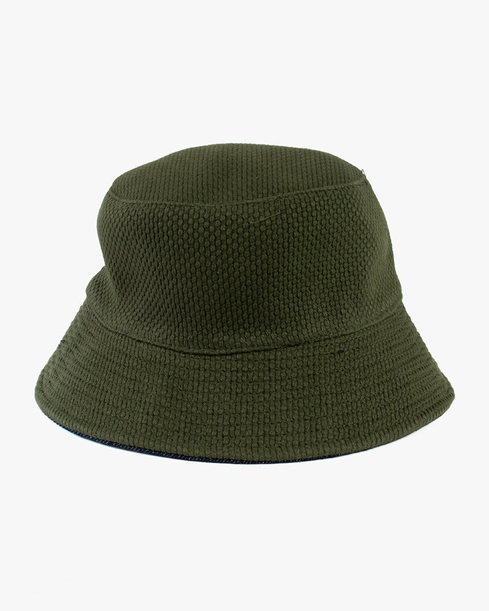 Kiriko Original Bucket Hat, Reversible Green Sashi-ori and Denim