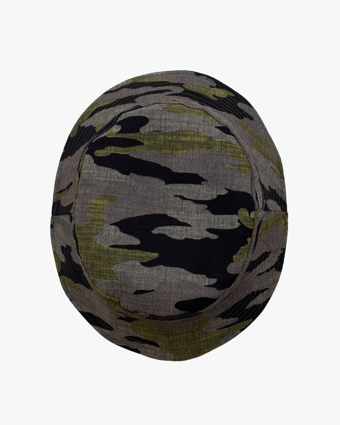 Kiriko Original Bucket Hat, Reversible Sage and Gold Multi Patchwork with Black and Lime Tiger Camo