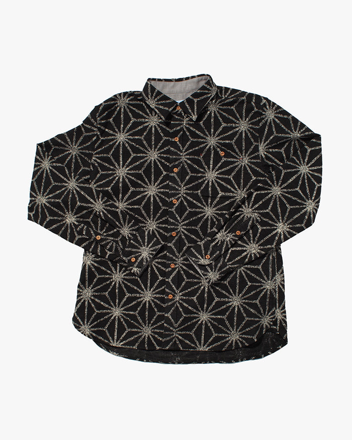 Kiriko Original Button-Up Shirt, Long Sleeve, Black Asanoha