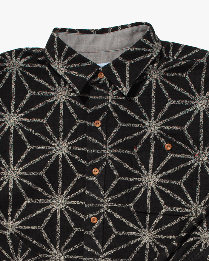 Kiriko Original Button-Up Shirt, Long Sleeve, Black Asanoha