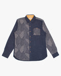 Long sleeve button-up shirt in indigo split small multi pattern by Kiriko Made