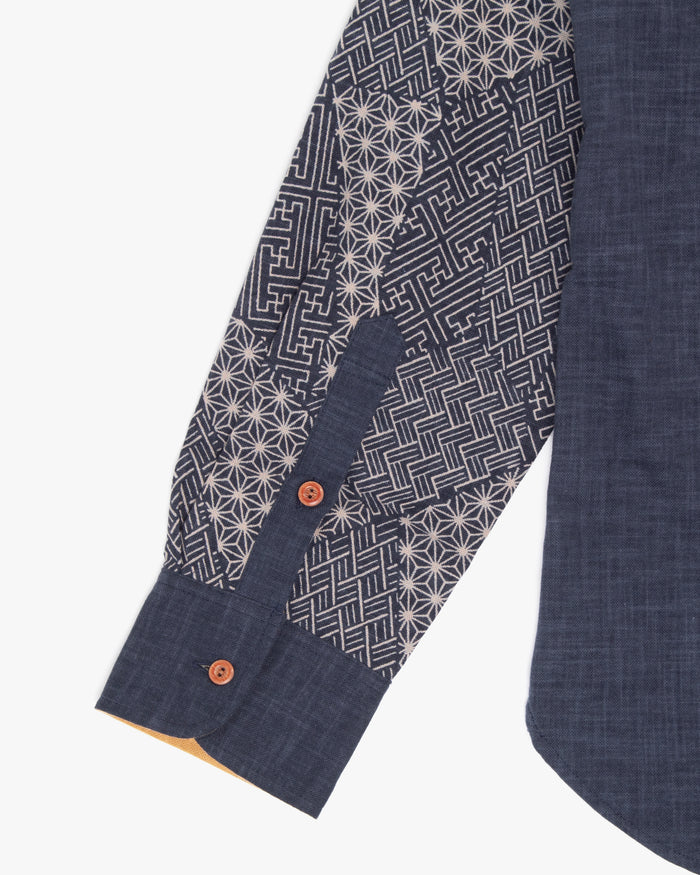Kiriko Original Button-Up Shirt, Long Sleeve, Indigo Split Small Multi