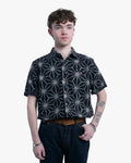 Kiriko Original Button-Up Shirt, Short Sleeve, Black Asanoha