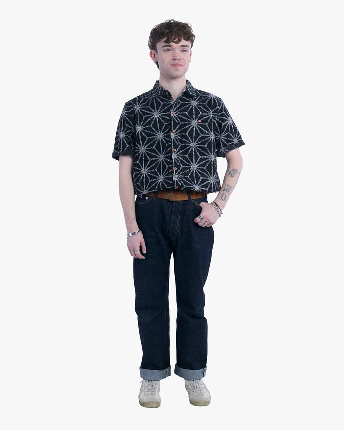 Kiriko Original Button-Up Shirt, Short Sleeve, Black Asanoha