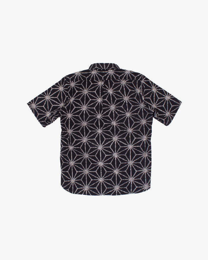 Kiriko Original Button-Up Shirt, Short Sleeve, Black Asanoha